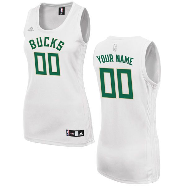 Women Milwaukee Bucks Adidas White Custom Fashion NBA Jersey->customized nba jersey->Custom Jersey